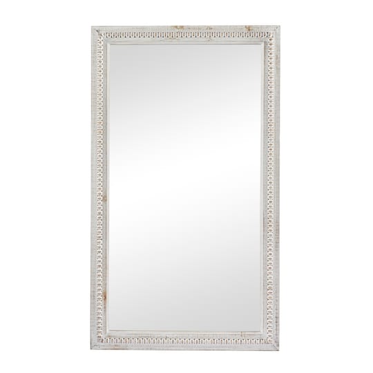 White Wood Carved Beaded Wall Mirror 28" x 1" x 48"